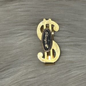 Gold Tone Dollar Sign Money Clip Black Enamel Accent Chicago‎ Old Money Vintage